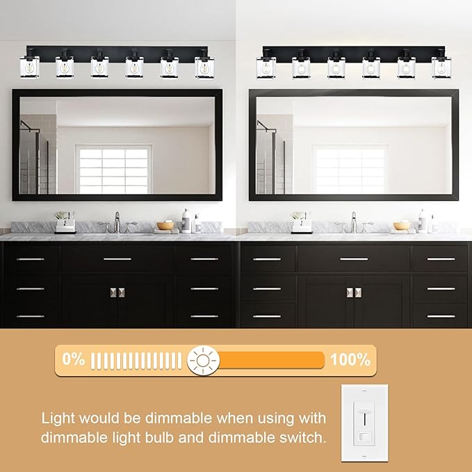6-Light Bathroom Light Fixture Black Finish, Modern Vanity Lighting - Image 4