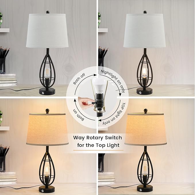 27.8" Farmhouse Table Lamps for Living Room Set of 2, Rustic Nightstand Lamps - Image 4