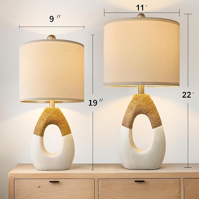 OYEARS 22” Boho Table Lamps for Bedroom Living Room Upgraded Set of 2 Medium - Image 2
