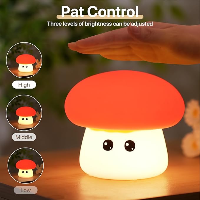 Cute Mushroom Night Light for Kids Rechargeable, Battery Operated Nightlight 3 - Image 2