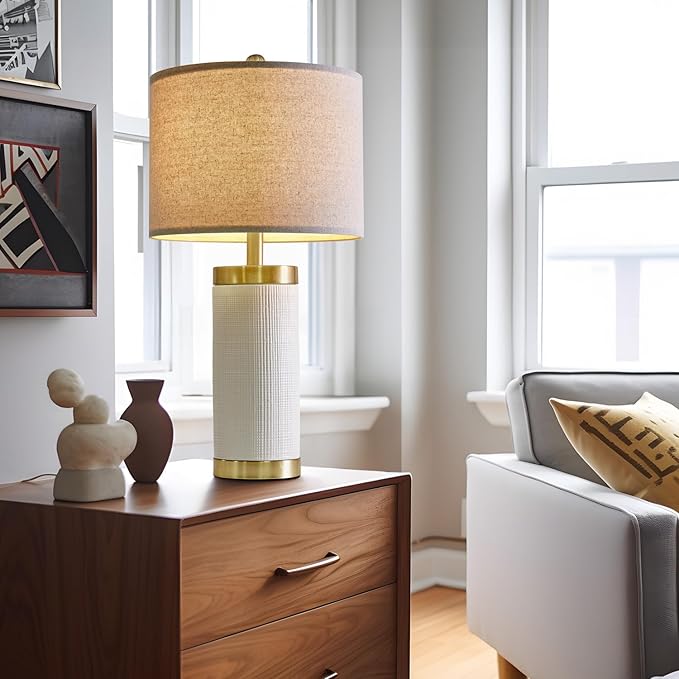 24.5" Modern Ceramic White Bedside Lamp - Image 6