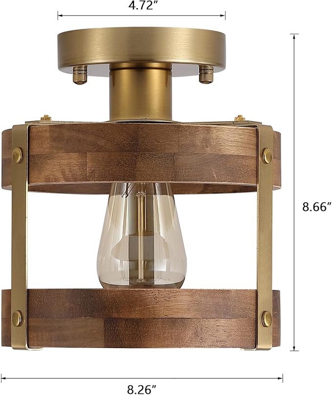 2 Pack Rustic Farmhouse Wood Flush Mount Ceiling Light Fixture Oak Wood and - Image 4