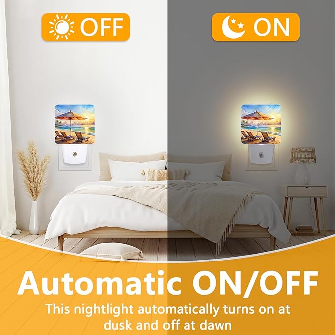 Watercolor Ocean Beach Sunrise Night Light, Plug-into Lounger Nightlight White - Image 6