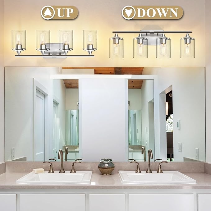 4-Light Bathroom Light Fixtures, Brushed Nickel Vanity Lighting Fixtures - Image 6