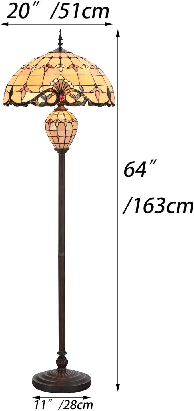 Bieye L10803 Baroque Tiffany Style Stained Glass Double Lit Floor Lamp - Image 4