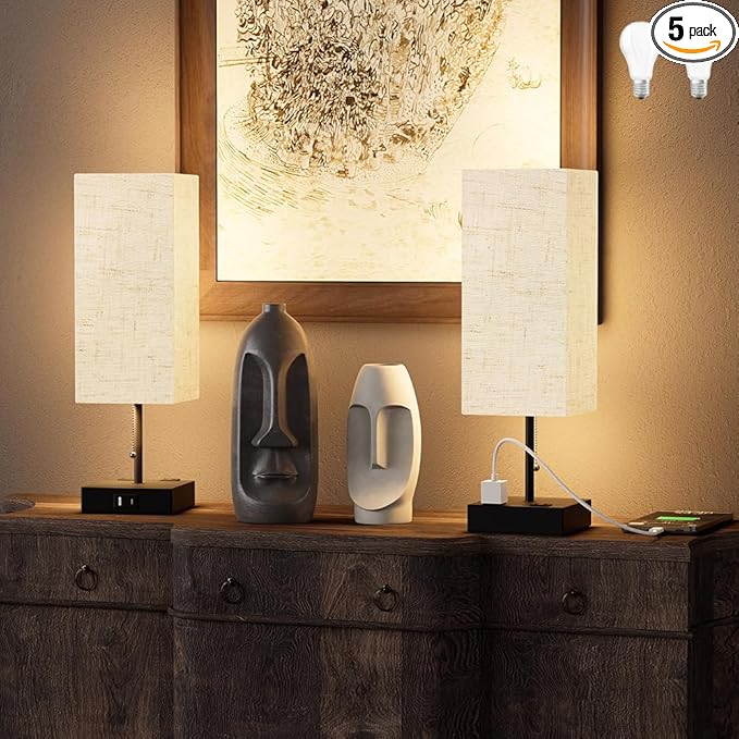Table Lamp for Bedroom with USB, Bedside Lamp with USB C+A Charging Ports by YIDPU