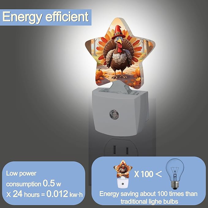 Fall Autumn Turkey Dusk to Dawn Star Night Light, Thanksgiving Day Smart Sensor - Image 3