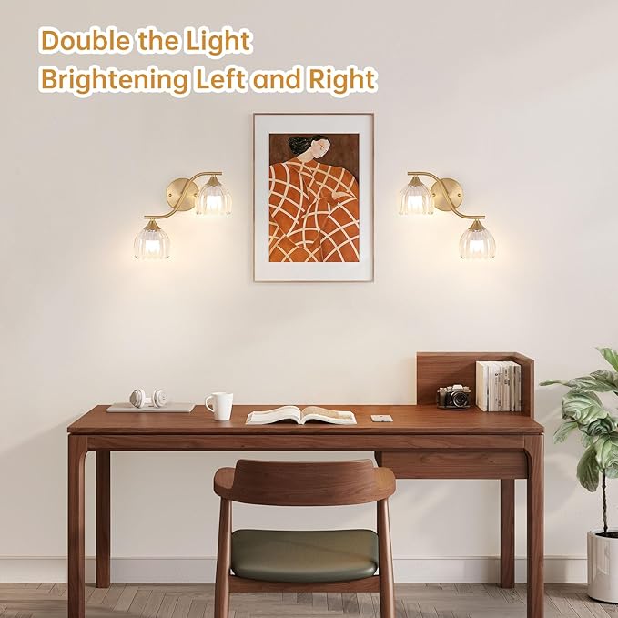 Battery Operated Wall Sconce, 2-Lights Vinatge Brass Wall Lighting - Image 3