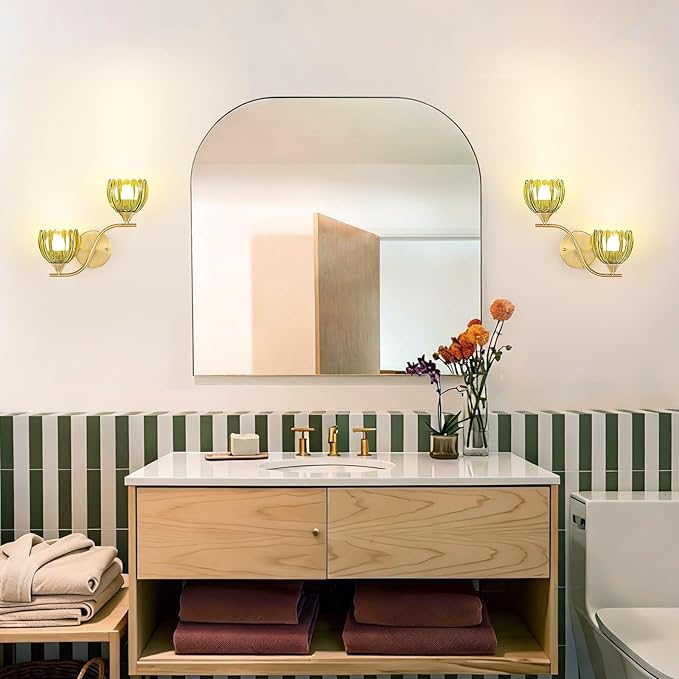 Battery Operated Wall Sconce, 2-Lights Vinatge Brass Wall Lighting - Image 9