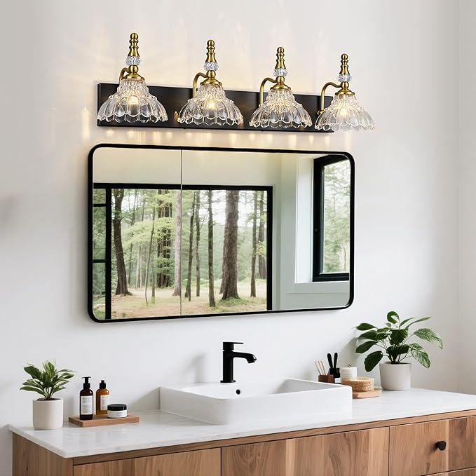Vintage Bathroom Vanity Light, 4-Light Black Gold Vanity Lighting Fixture - Image 6