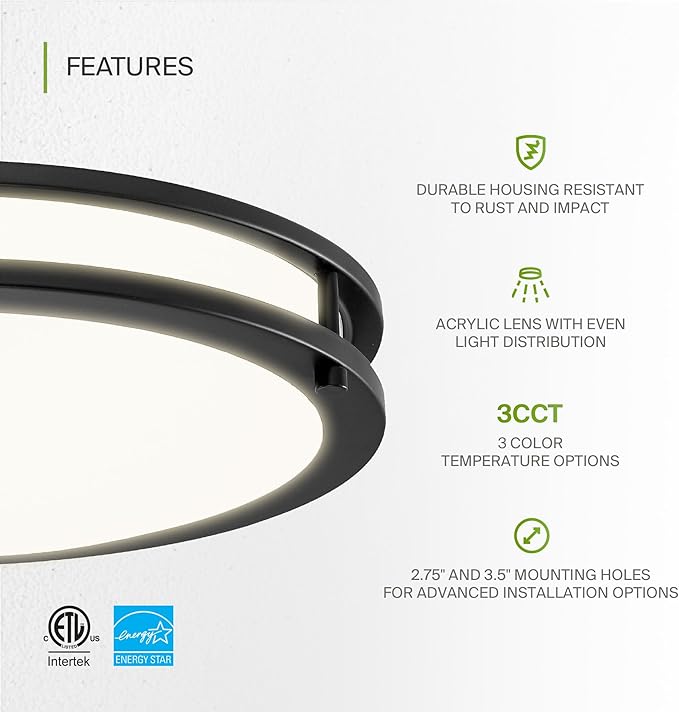ASD LED 14" Round Flush Mount Lighting, Close to Ceiling Light Fixture | 3CCT - Image 4