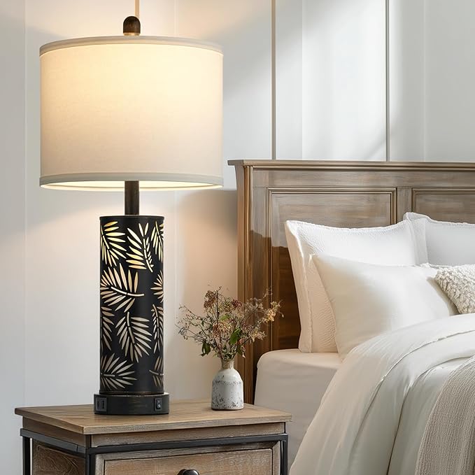 Set of 2 Rustic Table Lamps for Living Room Bedroom, Vintage Farmhouse - Image 5