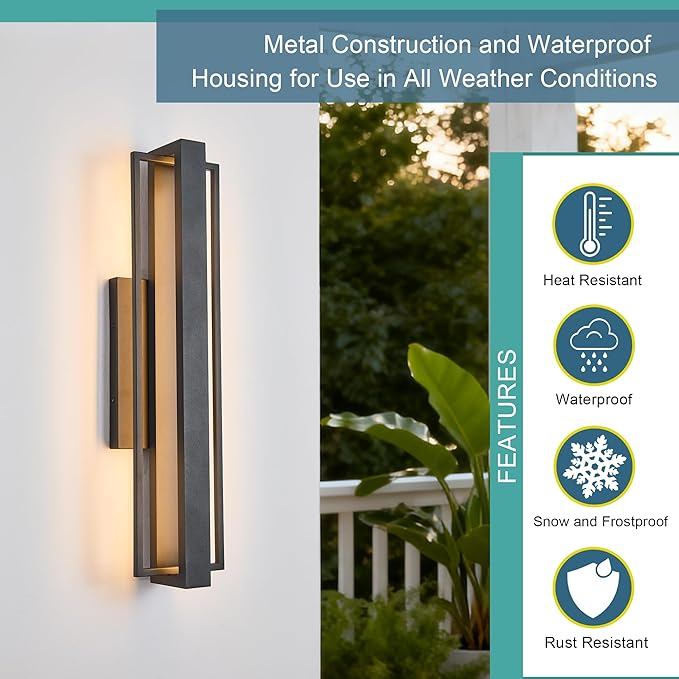 2 Pack 23-inch Modern Large Outdoor Waterproof LED Wall Light, Aluminum Linear - Image 9