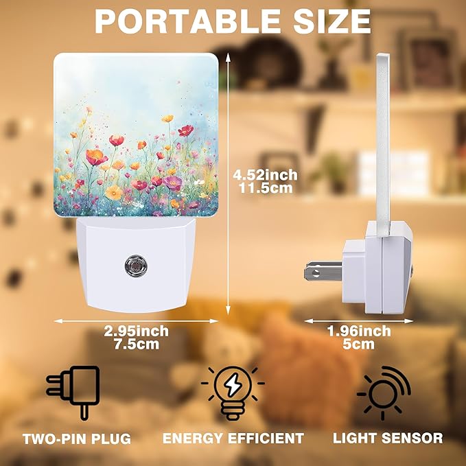 Night Light Watercolor Wildflower Field Night Lights Plug into Wall Smart Dusk - Image 2