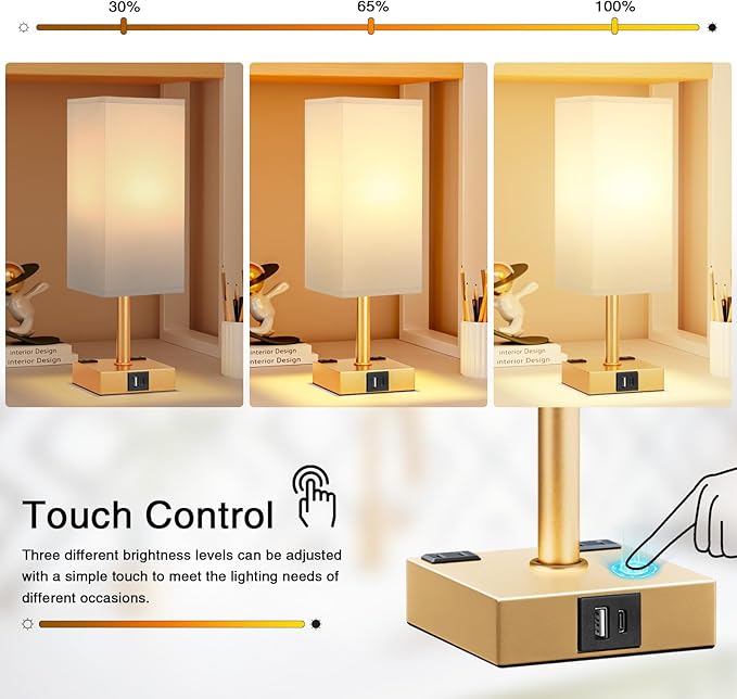 Gold White Touch Table Lamp - Image 2