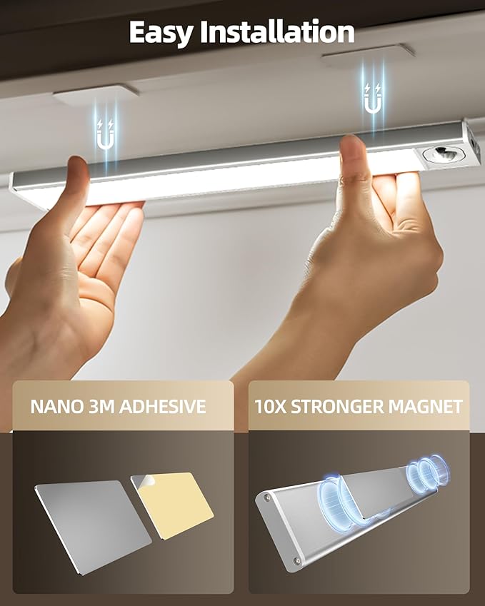 6Pack 12inch Under Cabinet Lighting, Rechargeable Motion Sensor Light Wireless - Image 8