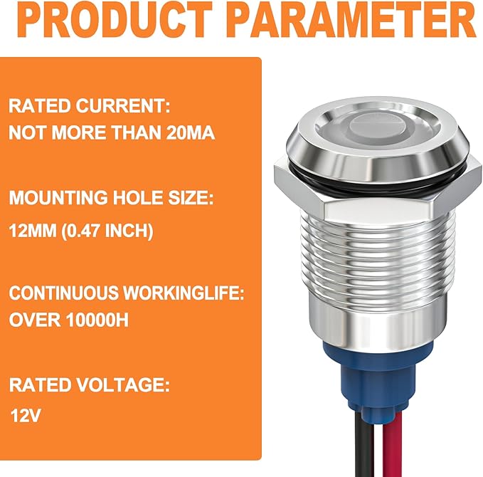 GASHER 5 PCS Energy Saving Indicator Light, LED Light 12V/24V/110V 20mA Panel - Image 2