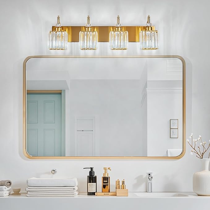 Modern Bathroom Vanity Light 4-Light Gold Crystal Light Fixtures Over Mirror - Image 6