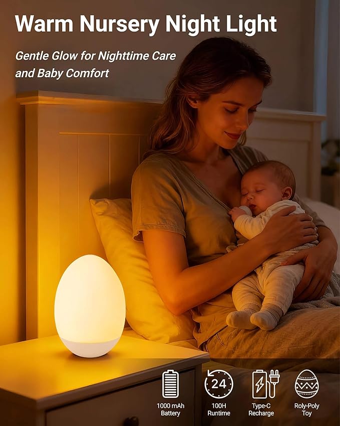 Egg Baby Night Light for Nursery & Breastfeeding – Portable Touch Light - Image 2