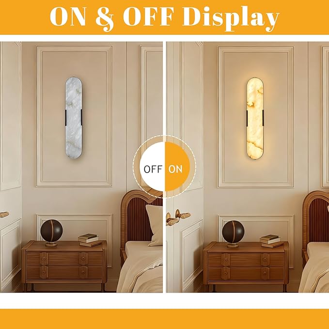 20“Natural Marble Wall Sconces LED Alabaster Wall Sconce Vintage Bathroom - Image 3