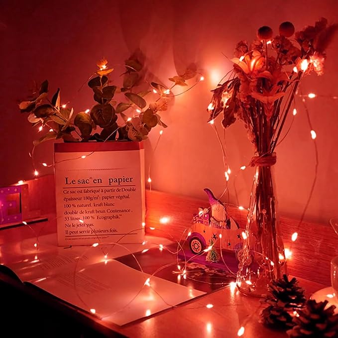 50 Pack Red Fairy Lights 7Ft 20 LED Twinkle String Lights 3 Modes Battery - Image 5