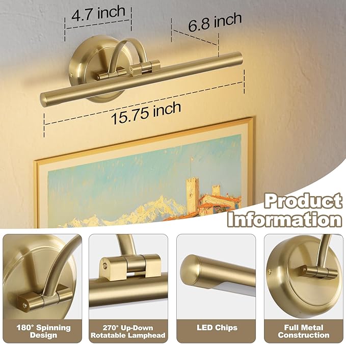Modern Dimmable Picture Lights for Wall 15.75 Inch Hard-Wired LED Picture Frame - Image 5