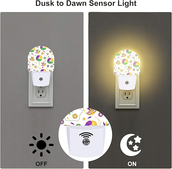Mardi Gras Carnival Night Light Plug into Wall, Fleur de Lis Mask and Donuts - Image 3