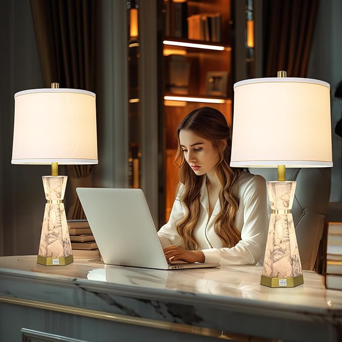 Natural Alabaster Table Lamp, Living Room Lamps Set of 2, Nightstand Lamp - Image 6