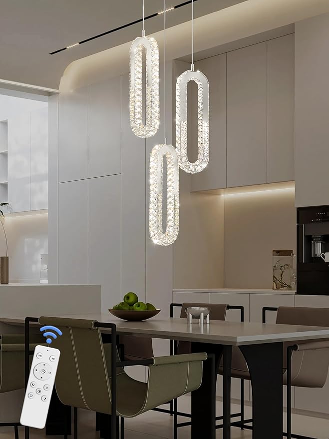 3-Light Modern Pendant Light Crystal Ring Chandelier Silver LED Pendant - Image 3