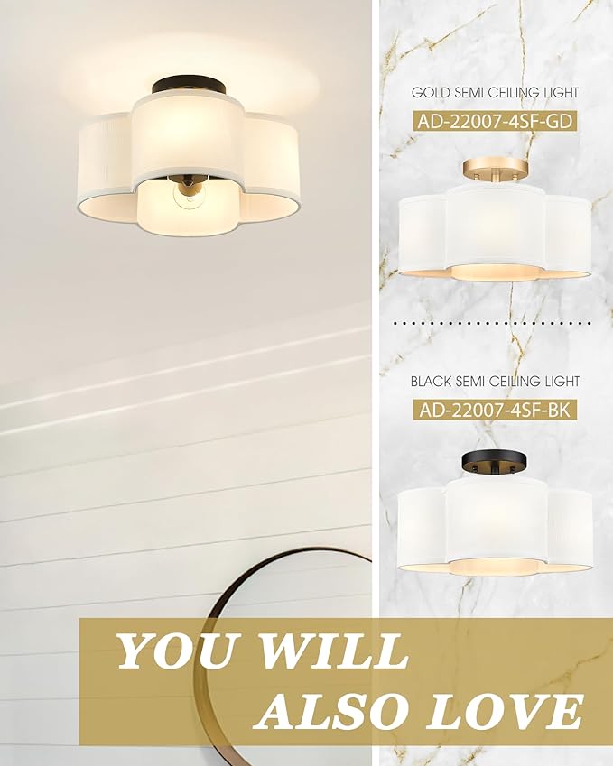 Black Semi Flush Mount Ceiling Light, Close to Ceiling Light Fixtures - Image 6
