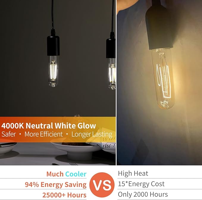 E26 T10 LED Light Bulbs, 5 Inch Vintage Tubular Thin Edison Bulbs, 4000K - Image 4