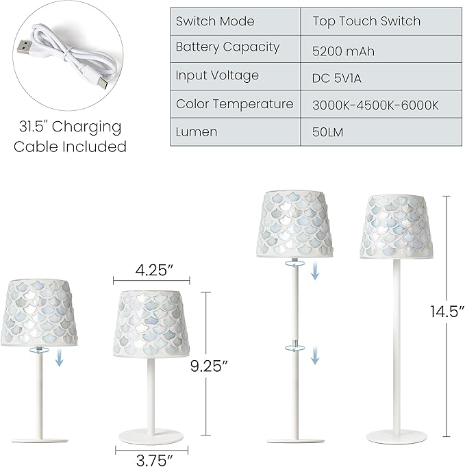 AELS Mosaic Touch Cordless Lamp, 5200mAh Rechargeable Portable LED Desk Lamp - Image 6