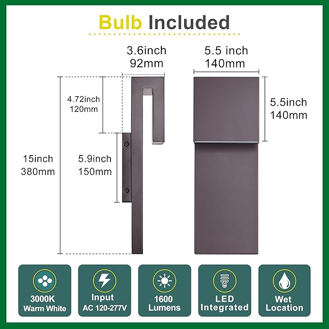 Modern Outdoor Indoor Integrated LED Wall Sconce, 2-Light Total 17W, Bronze - Image 6