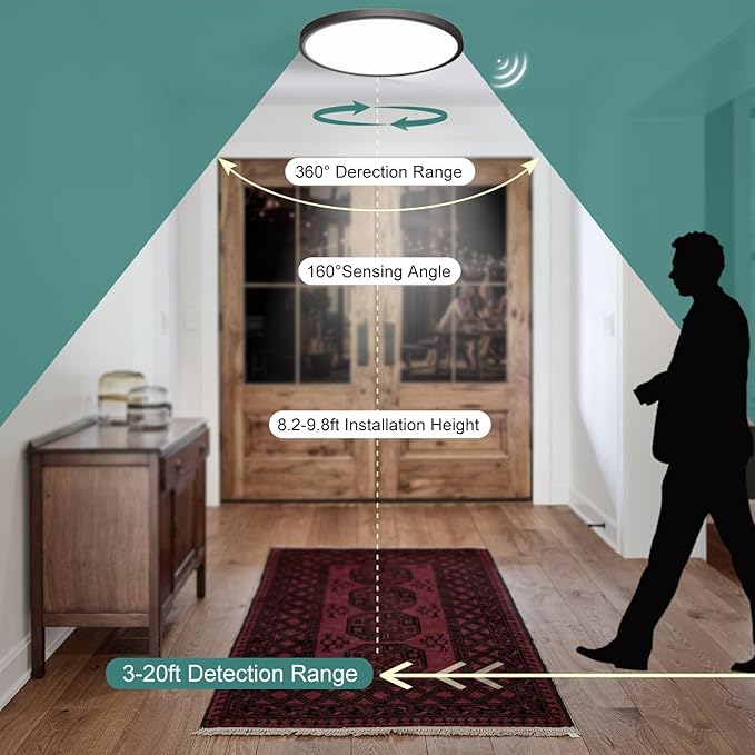12 Inch Motion Sensor Ceiling Light Indoor Wired, Motion Activated Flush Mount - Image 5