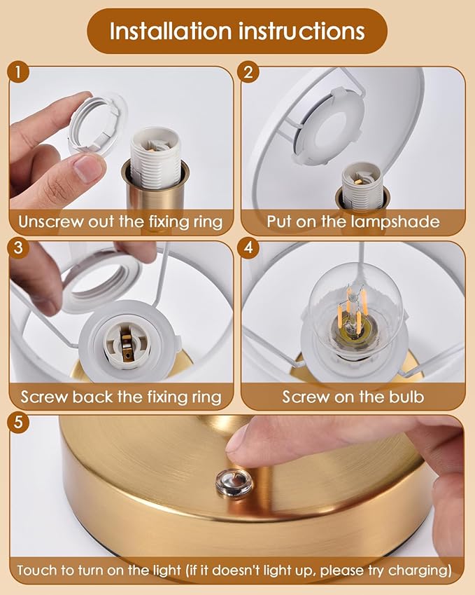 Cordless Table Lamp Rechargeable Touch Gold Mini Small Lamp Adjustable Height - Image 7