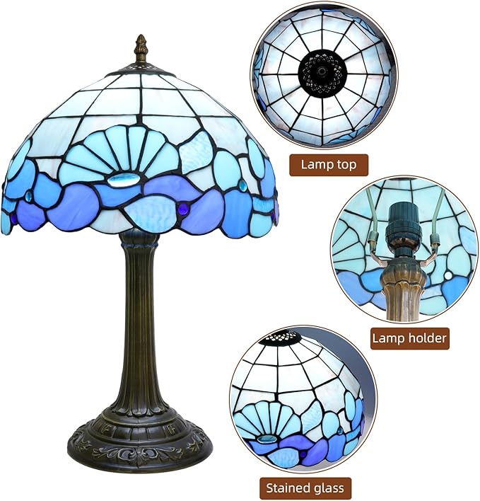 Blue Sea Style Stained Glass Table Lamps Shell Tiffany Lamp Bedroom Bedside - Image 5