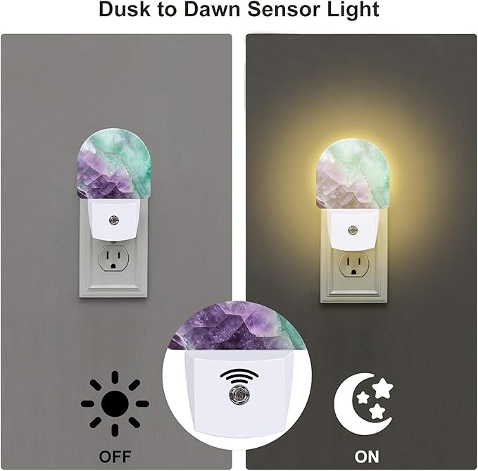 Purple Green Fluorite Marble Night Light, Luxury Rock Gemstone Dusk to Dawn - Image 3