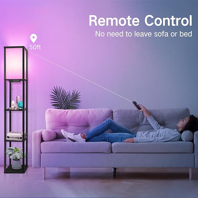 OUTON Floor Lamp with Shelves, LED Dimmable Floor Lamp with Remote & App Control - Image 3