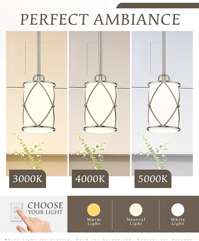 Brushed Nickel Pendant Lights Kitchen Island 3 Pack, Milk Glass Kitchen Pendant - Image 4