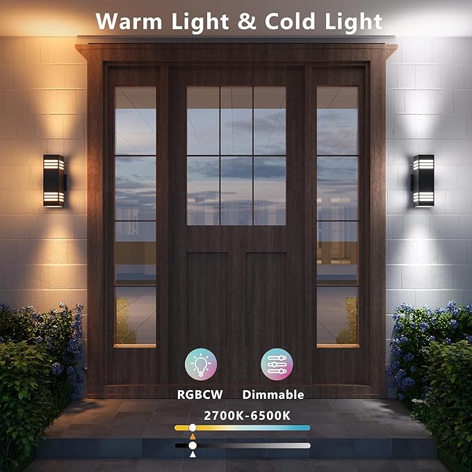 Smart Outdoor Sconce Lights 2 Pack, Up Down Wall Porch Lights RGB Color - Image 5