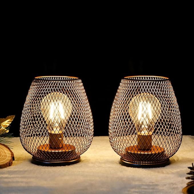 TRIROCKS Set of 4 Battery Operated Lamp LED Table Lantern, Metal Cage Cordless - Image 2