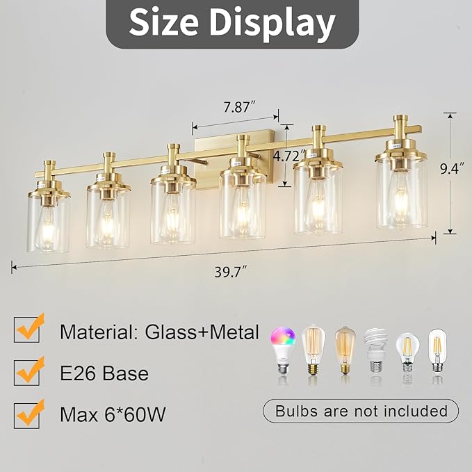 Brushed Brass Vanity Light, 6-Light Fixtures - Image 4