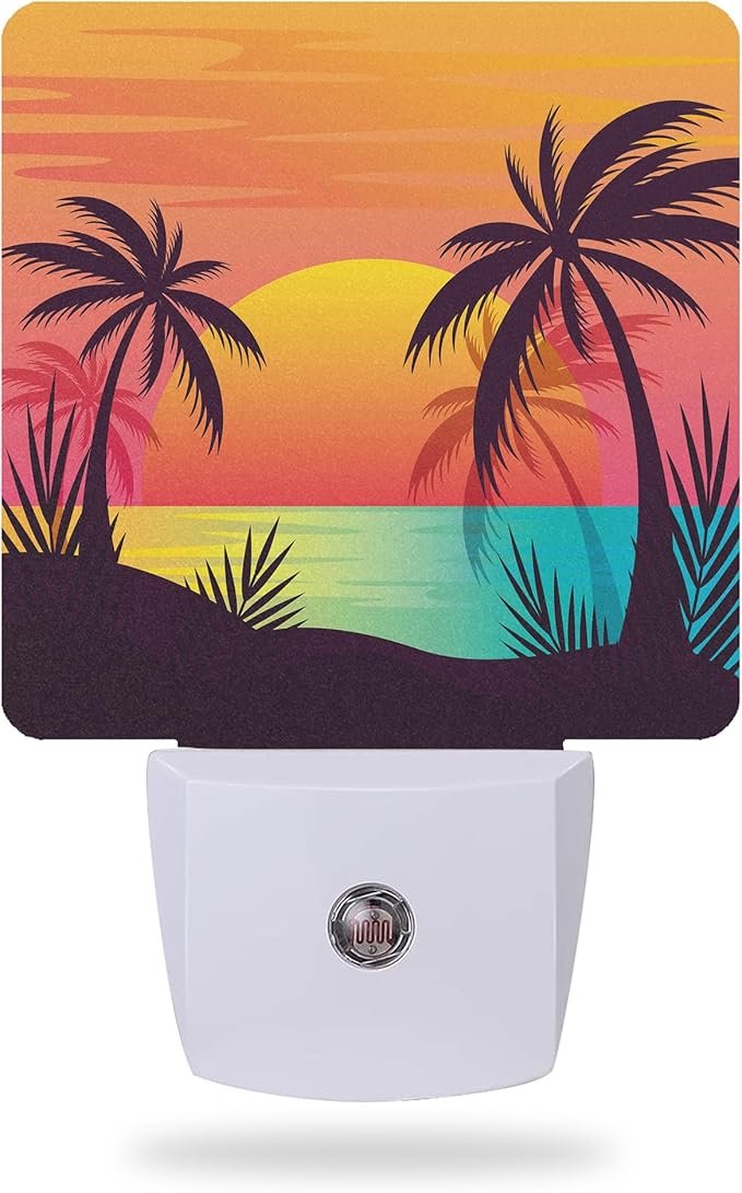 Night Light, Palm Tree with Beach Sunset Night Lights Plug into Wall by AOWULA