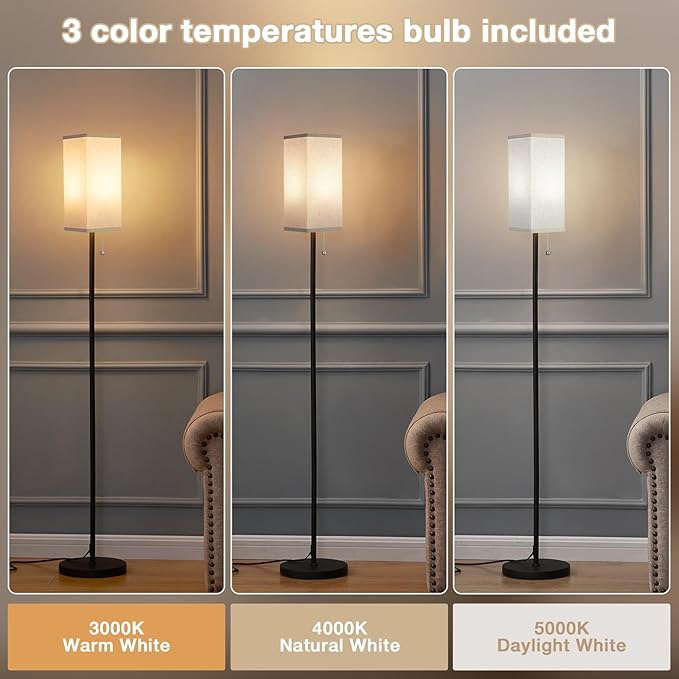 Ambimall Floor Lamp with 3 Color Temperatures Bulb & Pull Chain Switch - Image 4