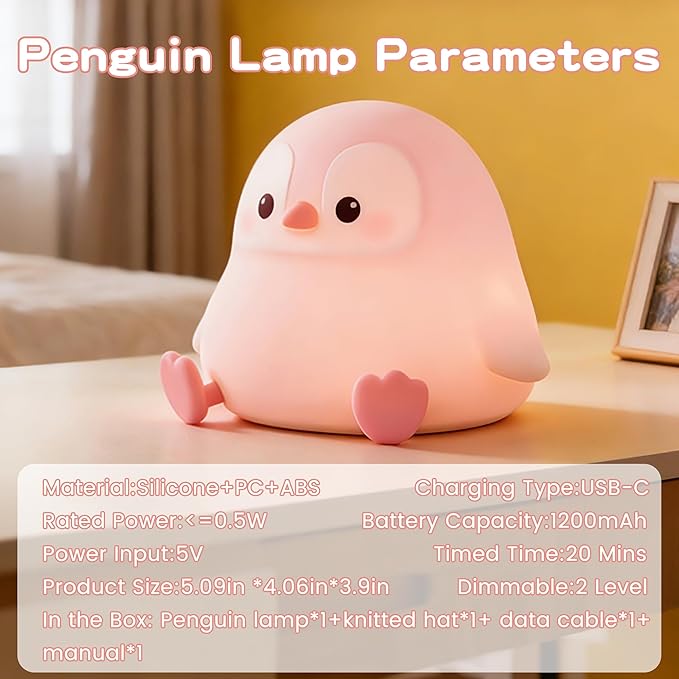 Penguin Night Light for Kids, Cute Pink Penguin Lamp, Soft Silicone Nursery - Image 7