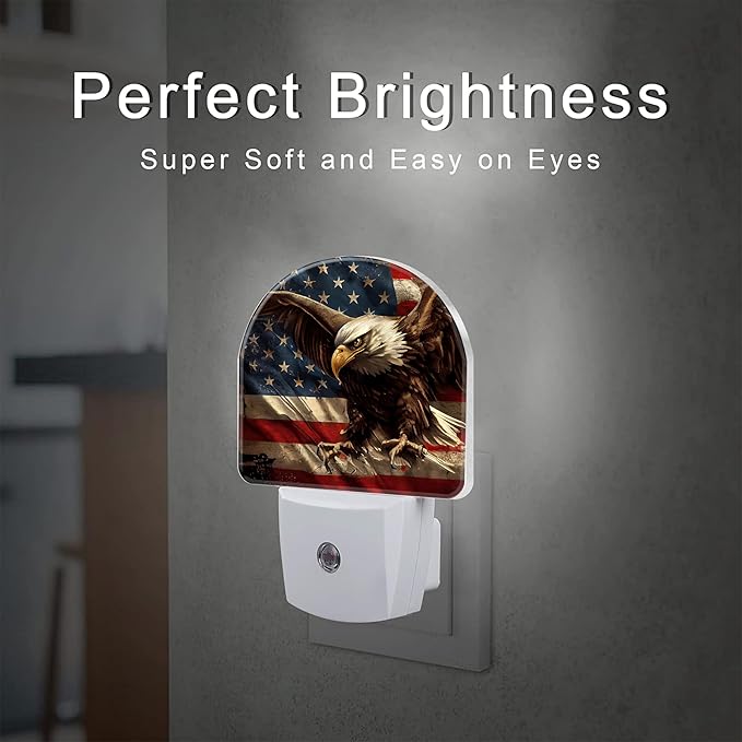 American Flag with Eagle Night Light Plug into Wall, Retro The USA Flag - Image 2