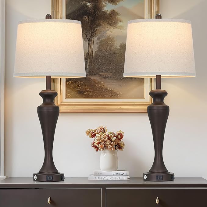 30" Brown Table Lamps Set of 2, 3-Way Touch Control Bedside Lamp - Image 2