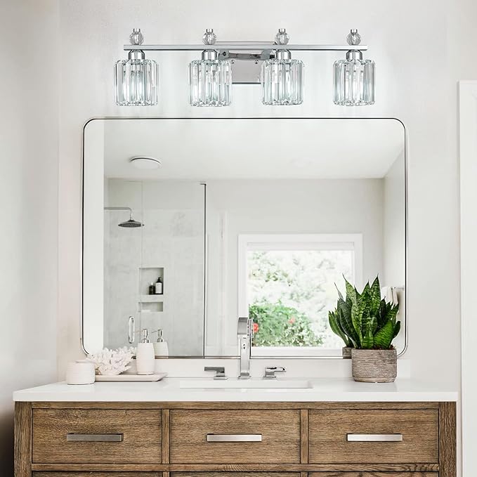 Bathroom Vanity Lights 4-Light Chrome Modern Crystal Vanity Light Fixtures Over - Image 3