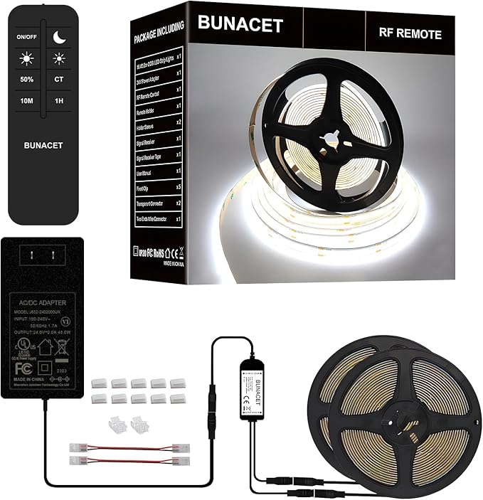 COB LED Strip Lights 5760LEDs, 40FT 6500K Dimmable Cool Light Bright LED Lights by BUNACET