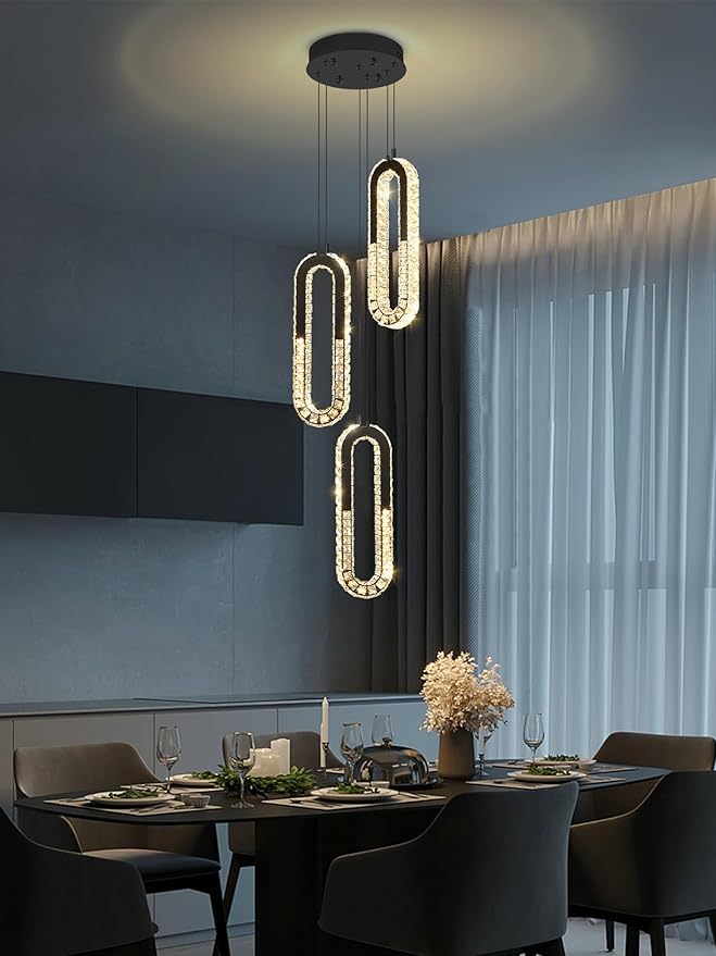 Modern Crystal Chandeliers LED Pendant Lighting Ring Black Flush Mount Ceiling - Image 6